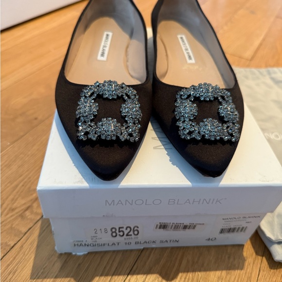 Manolo Blahnik Black Flats with Silver Embellishments - Picture 2 of 5